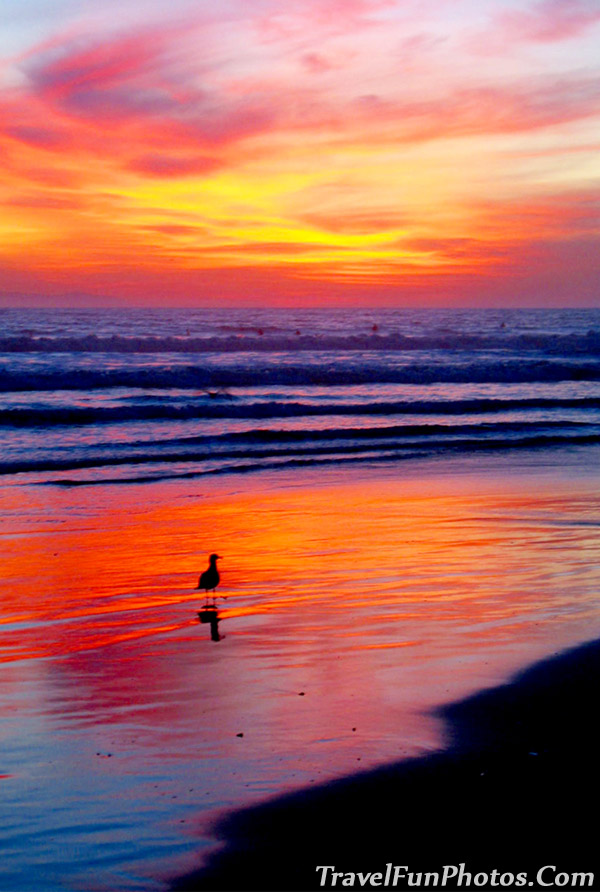 Fiery Sunset on Huntington Beach, California - USA