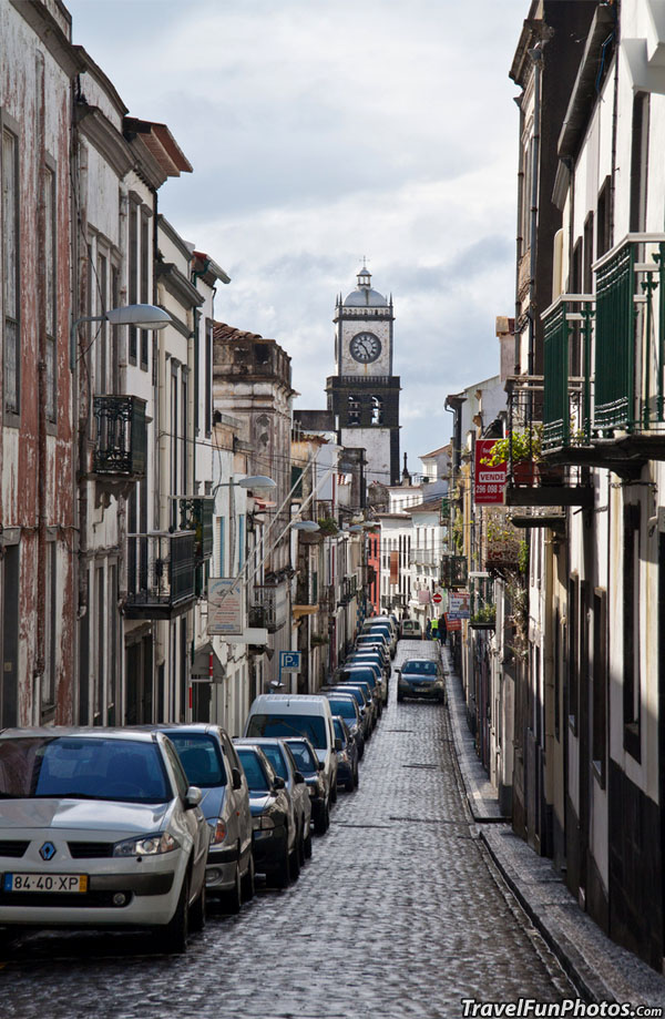 Narrow Streets of Ponta Delgada in San Miguel, Portugal